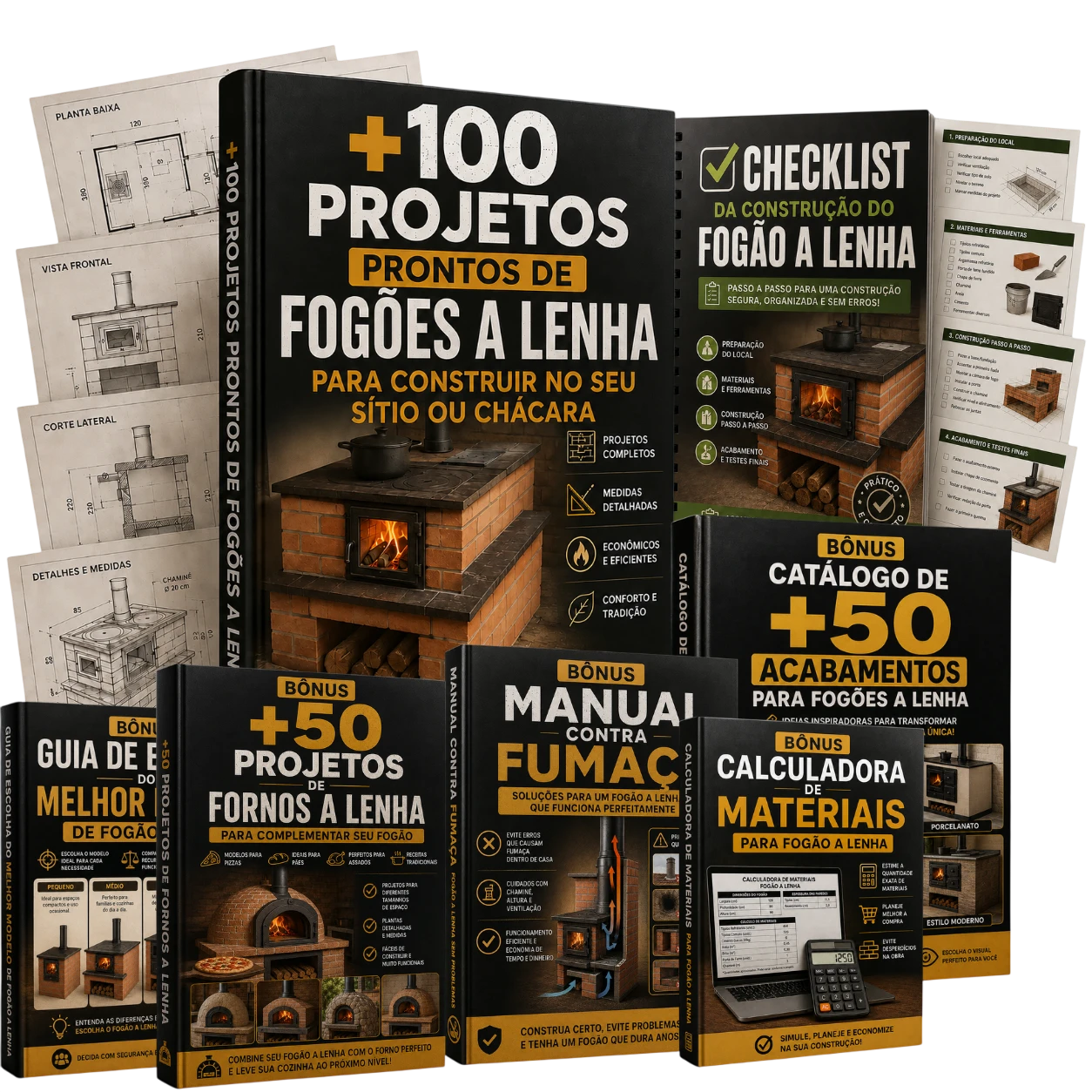 Mockup do pacote completo de projetos e bônus
